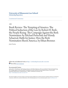 The Political Seduction of the Law. by Robert H. Bork; the People Rising: the Ac Mpaign Against the Bork Nomination