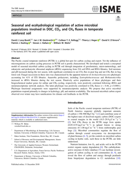 Seasonal and Ecohydrological Regulation of Active Microbial Populations Involved in DOC, CO2, and CH4 ﬂuxes in Temperate Rainforest Soil