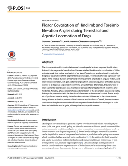 Planar Covariation of Hindlimb and Forelimb Elevation Angles During Terrestrial and Aquatic Locomotion of Dogs