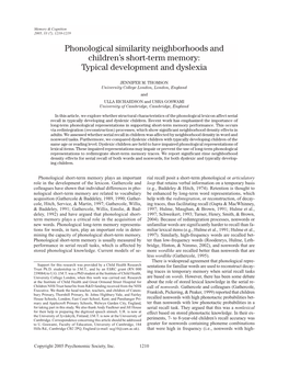 S Short-Term Memory: Typical Development and Dyslexia