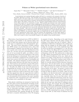 Arxiv:1804.00453V2 [Astro-Ph.HE] 23 May 2018 Aiyo Eetr Ol Epae a Wyi Space, in Away If Far These Wish Placed from Would Signals Be One Then Could and Detectors