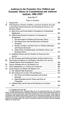 Antitrust in the Formative Era: Political and Economic Theory in Constitutional and Antitrust Analysis, 1880-1918*