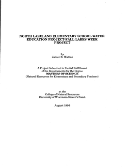 North Lakeland Elementary School Water Education Project-Fall Lakes Week Project