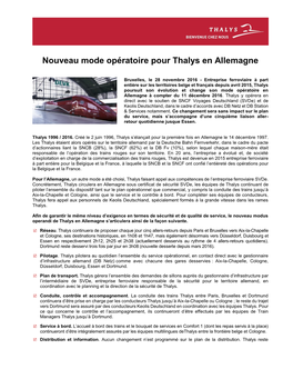 Nouveau Mode Opératoire Pour Thalys En Allemagne