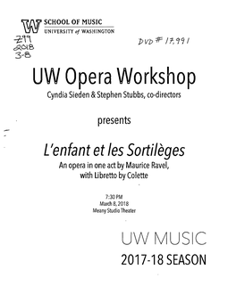 UW Opera Workshop Cyndia Sieden &Stephen Stubbs, Co-Directors
