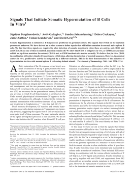 Of B Cells in Vitro Signals That Initiate Somatic Hypermutation