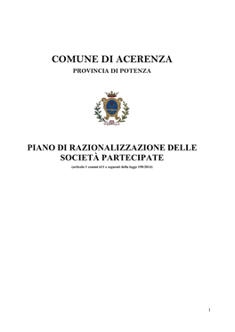 Piano Di Razionalizzazione Delle Società Partecipate Del Comune Di Acerenza