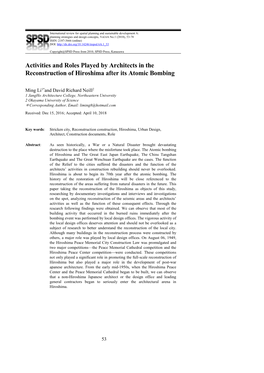 Activities and Roles Played by Architects in the Reconstruction of Hiroshima After Its Atomic Bombing