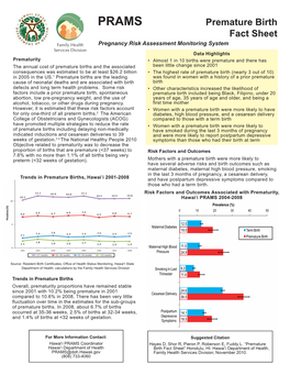 PRAMS Premature Birth Fact Sheet Pregnancy Risk Assessment Monitoring System