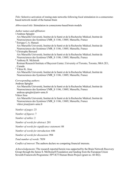 Selective Activation of Resting State Networks Following Focal Stimulation in a Connectome- Based Network Model of the Human Brain