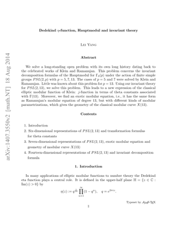 Dedekind $\Eta $-Function, Hauptmodul and Invariant Theory