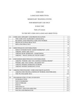 Cebuano Language Objectives Missionary Training Center