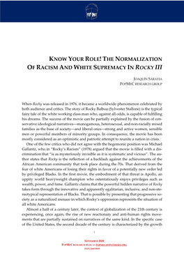 Know Your Role! the Normalization of Racism and White Supremacy in Rocky Iii