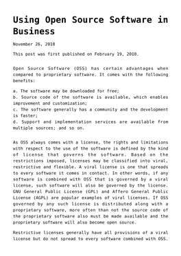 Using Open Source Software in Business