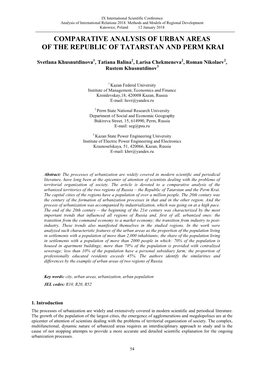 Comparative Analysis of Urban Areas of the Republic of Tatarstan and Perm Krai