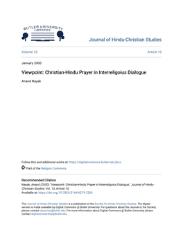 Viewpoint: Christian-Hindu Prayer in Interreligoius Dialogue