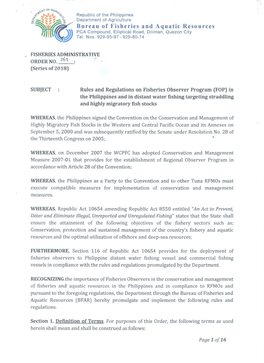 Bureau of Fisheries and Aquatic Resources W,~'NI\~,O; ))L PCA Compound, Elliptical Road, Diliman, Quezon City 'T{/ Tel