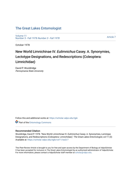 New World Limnichinae IV. Eulimnichus Casey. A. Synonymies, Lectotype Designations, and Redescriptions (Coleoptera: Limnichidae)