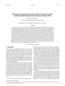 The Spread of Tropical Storm Tracks in Three Versions of NCEP's Global
