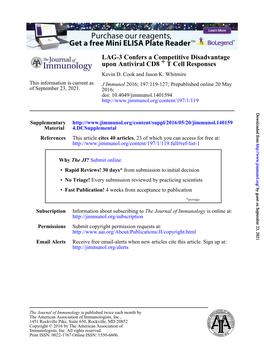 LAG-3 Confers a Competitive Disadvantage Upon Antiviral CD8+ T Cell Responses