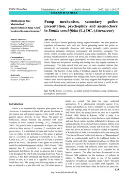 Pump Mechanism, Secondary Pollen Presentation, Psychophily And