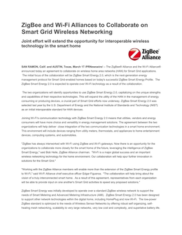 Zigbee and Wi-Fi Alliances to Collaborate on Smart Grid Wireless Networking