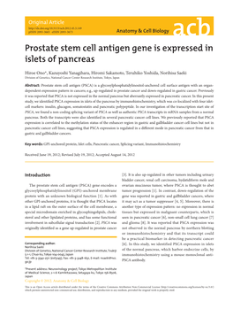 Prostate Stem Cell Antigen Gene Is Expressed in Islets of Pancreas