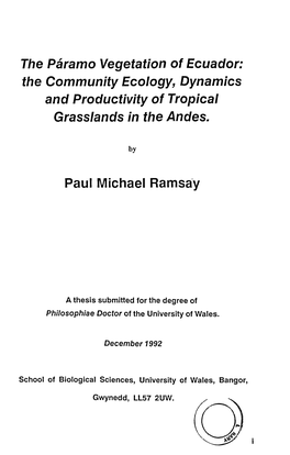 The Community Ecology, Dynamics and Productivity of Tropical Grasslands in the Andes