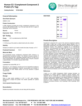 Human C2 / Complement Component 2 Protein (Fc Tag)