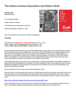 2020 Solano Stroll Press Release – Cancellation (PDF)