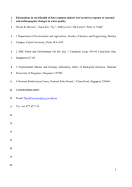 Fluctuations in Coral Health of Four Common Inshore Reef Corals in Response to Seasonal 2 and Anthropogenic Changes in Water Quality