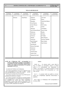 JOURNAL OFFICIEL DE LA REPUBLIQUE ALGERIENNE N° 12 8 Moharram 1425 29 Février 2004