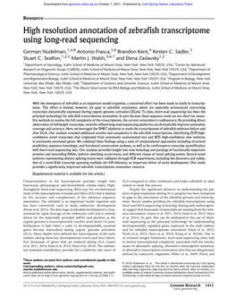 High Resolution Annotation of Zebrafish Transcriptome Using Long-Read Sequencing