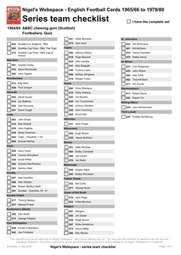 Team Checklist I Have the Complete Set 1964/65 A&BC Chewing Gum (Scottish) Footballers, Quiz