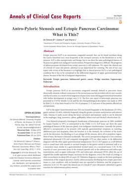 Antro-Pyloric Stenosis and Ectopic Pancreas Carcinoma: What Is This?