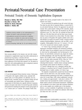 Perinatal/Neonatal Case Presentation Perinatal Toxicity of Domestic Naphthalene Exposure