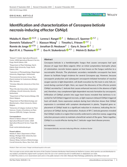 Identification and Characterization of Cercospora Beticola Necrosis-Inducing Effector Cbnip1