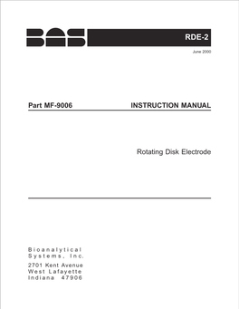 Part MF-9006 INSTRUCTION MANUAL Rotating Disk Electrode