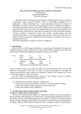 The Syntax of the Chinese Excessive Resultative Construction LIU Hongyong Hongyongliu@Umac.Mo University of Macau