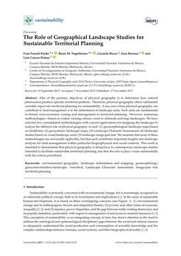 The Role of Geographical Landscape Studies for Sustainable Territorial Planning