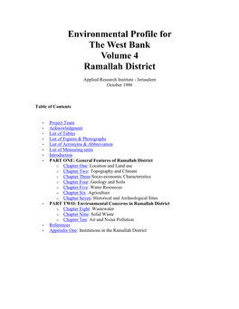 Environmental Profile for the West Bank Volume 4 Ramallah District