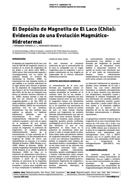 El Depósito De Magnetita De El Laco (Chile): Evidencias De Una Evolución Magmático