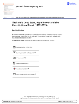 Thailand's Deep State, Royal Power and the Constitutional