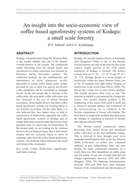 An Insight Into the Socio-Economic View of Coffee Based Agroforestry Systems of Kodagu: a Small Scale Forestry B.N