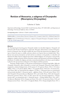 Neuroptera, Chrysopidae) 1 Doi: 10.3897/Zookeys.44.387 MONOGRAPH Launched to Accelerate Biodiversity Research