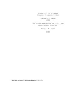 The Lisbon Earthquake in 1755 : the First Modern Disaster