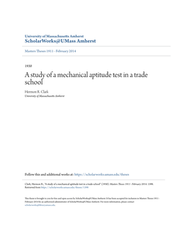 A Study of a Mechanical Aptitude Test in a Trade School Hermon R