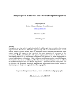 Inorganic Growth in Innovative Firms: Evidence from Patent Acquisitions