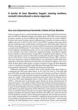 Il Lascito Di Suor Blandina Segale: Missing Mothers, Contatti Interculturali E Storia Regionale