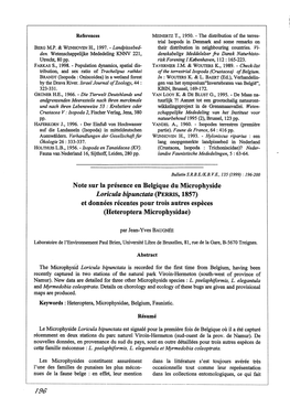 Note Sur La Presence En Belgique Du Microphyside Loricula Bipunctata {PERRIS, 1857) Et Donnees Recentes Pour Trois Autres Especes (Heteroptera Microphysidae)